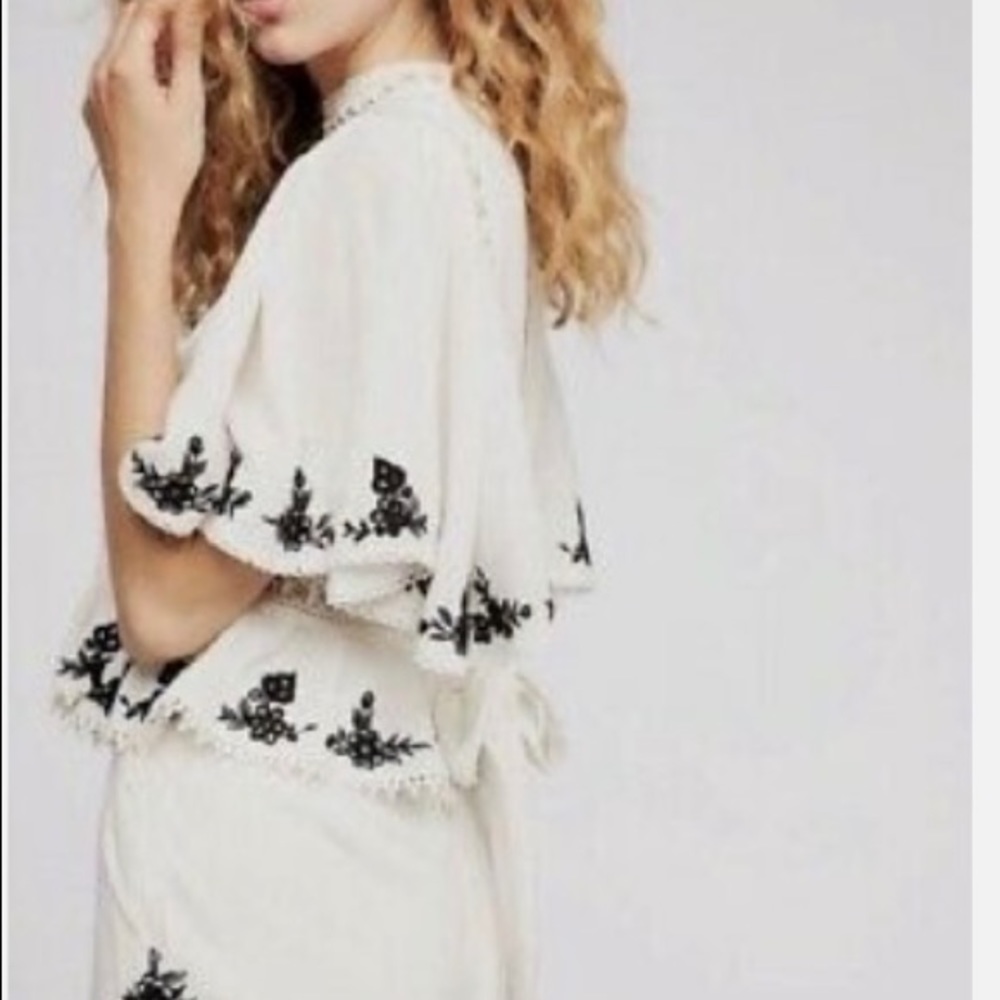 Free people black and white embroidered blouse